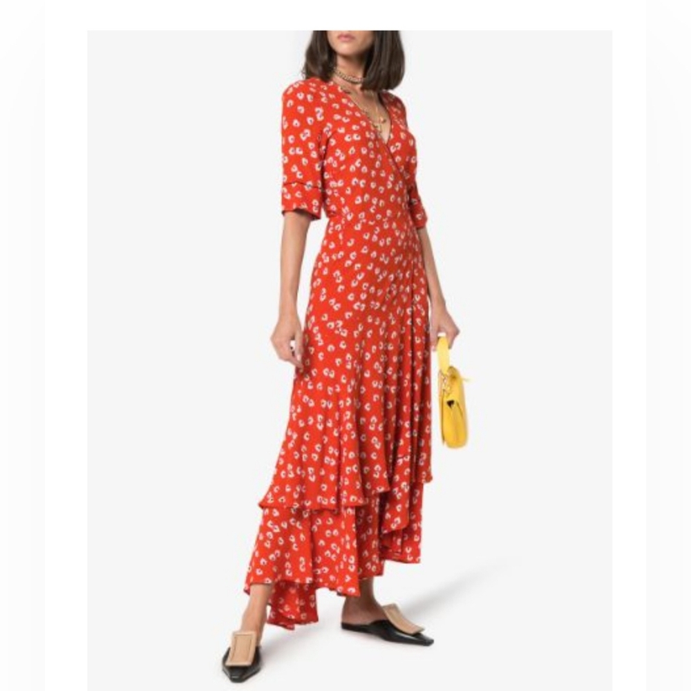Ganni Dress Red Orange Wrap Dress Maxi Dress US size 2/4